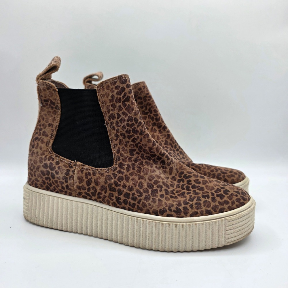 Dolce Vita Cola Chelsea Boots Leopard Print Platform Suede Brown Womens 7
